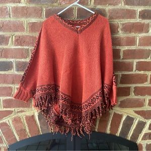 Sweater Poncho with Fringe